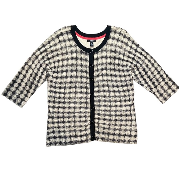 Alfani Woman Button Knit Cardigan 3/4 Sleeve Black Tan 1X Geometric Print - Picture 1 of 4